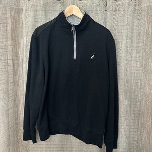 Vintage Nautica Sweatshirt, Quarter-Zip Pullover - Black Large (L)